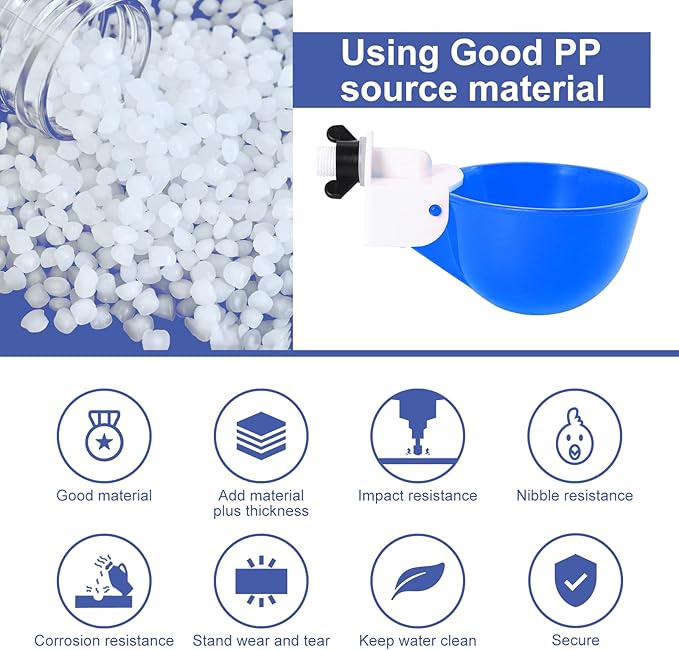 Chicken Waterer Cups (16 Pack/Blue) - DIY Automatic Large Chicken Water Feeder for Ducks Quail and Various Poultry Dispenser with Matching Drill, Double Rubber Ring, Not Leaking Wate