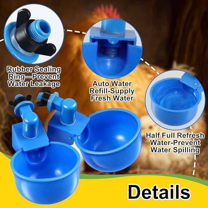 Tanlade 50 Packs Chicken Waterer Chicken Feeder, Automatic Waterer Kit for Poultry Duck Goose Turkey Bunny (Blue)