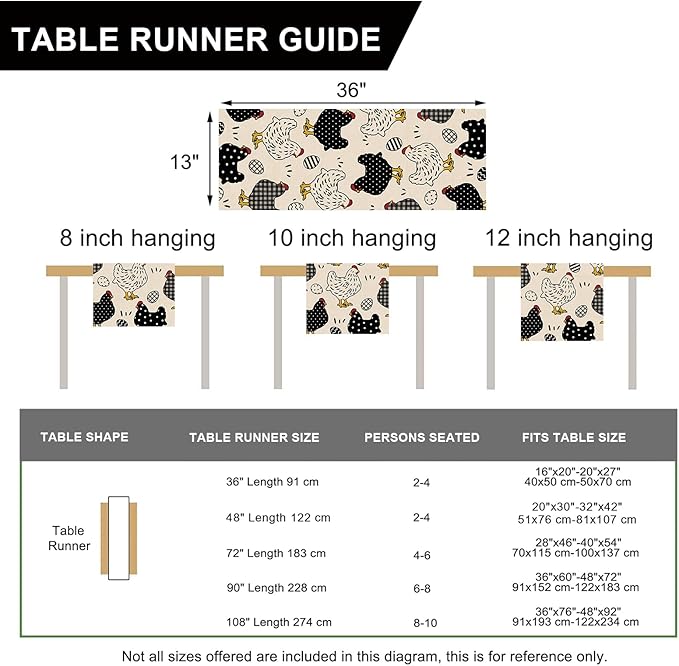 Seliem Chicken Hen Table Runner, Black White Eggs Plaid Polka Dots Farm Kitchen Dining Table Decor, Spring Farmhouse Burlap Home Decoration Indoor Outdoor Party Supply 13 x 36 Inches
