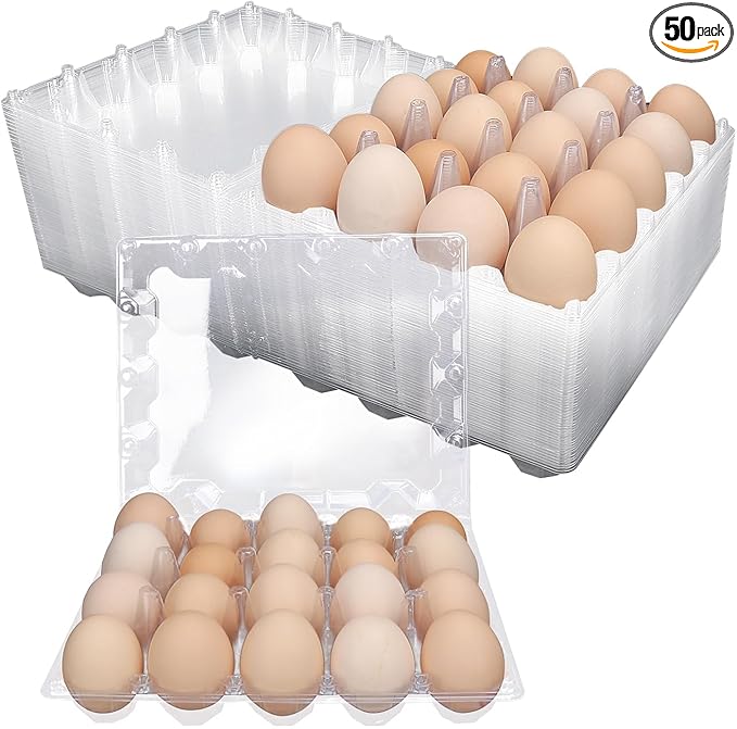 Plastic Egg Cartons Bulk 4x5 Egg Holders Style Holds 20 Eggs - Half Dozen Storage Perfect for Family Pasture, Groceries Chicken Farm, Refrigerator Storage (20 Grids) 50 Pack