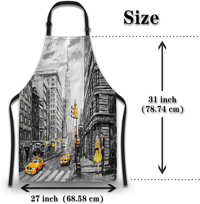 Baking Apron for Women Oil Painting Street View of New York Funny Aprons for Men for Kitchen Cooking Restaurant BBQ Painting Crafting 27” (W) x 31” (H), Waterproof Apron