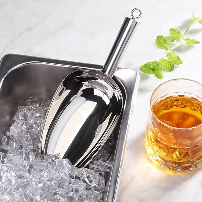 Small Metal Ice Scoop for Freezer - Stainless Steel Ice Scoop for Ice Machine,Small Ice Scooper for Ice Bucket,8 Oz Ice Cube Scoops for Freezer Bin,Heavy Duty,Dishwasher Safe