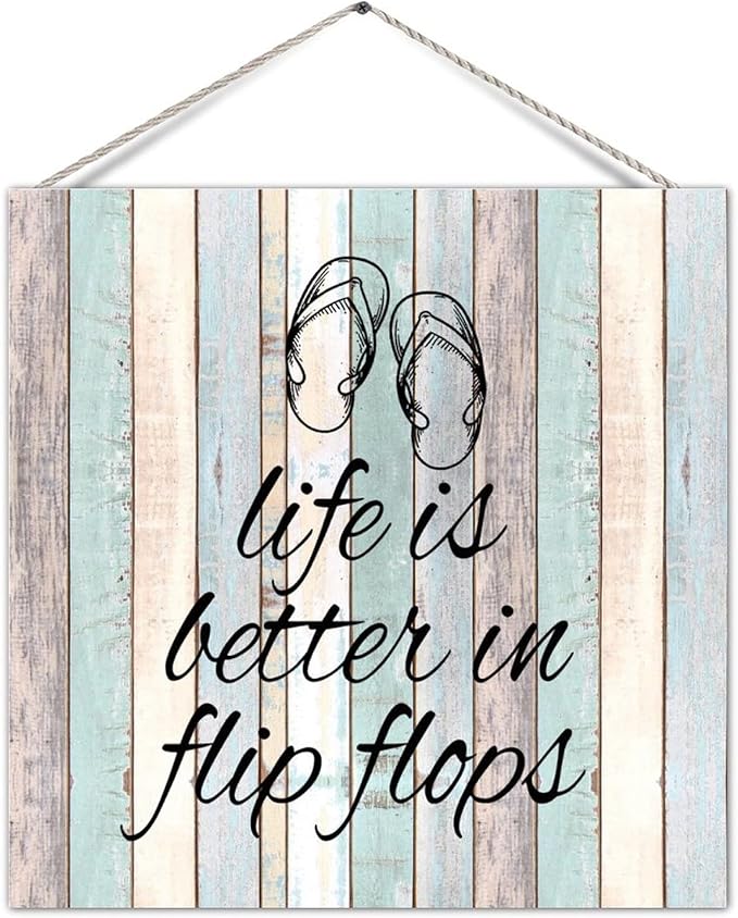 Classic Style Wood Pallet Sign Plaque Life Is Better In Flip Flops Decor Sign Welcome Retro Wood Welcome For Indoors Outdoors Deck 6x12 Inch
