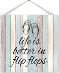 Classic Style Wood Pallet Sign Plaque Life Is Better In Flip Flops Decor Sign Welcome Retro Wood Welcome For Indoors Outdoors Deck 5x10 Inch