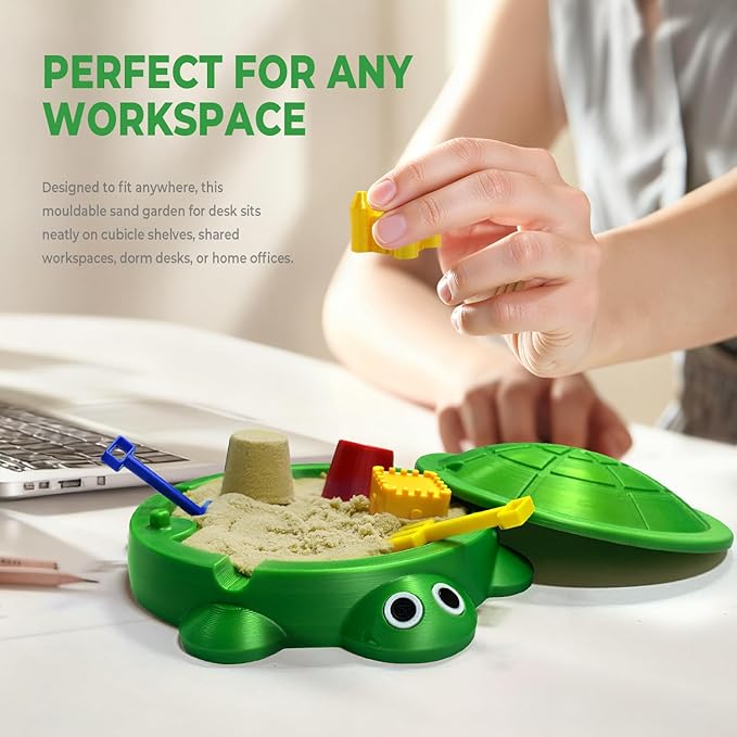 Mini Turtle Sandbox Zen Garden for Desk, Desktop Turtle Sandbox with Lid on The Go for Office Stress Relief, Funny Zen Garden Kit Desk Accessories Gifts for Coworkers Boss