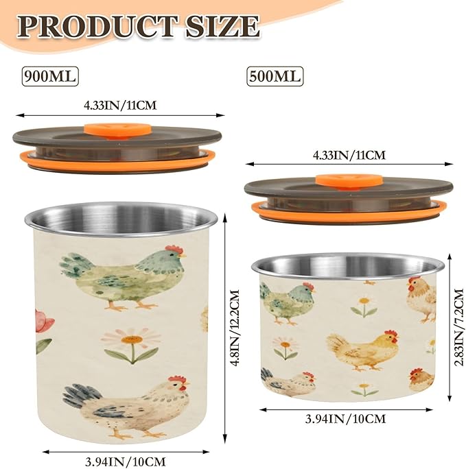 Farm Chickens and Floral Coffee Canister 30oz Stainless Steel Airtight Food Storage Container with Lid for Beans/Cereal Preserval