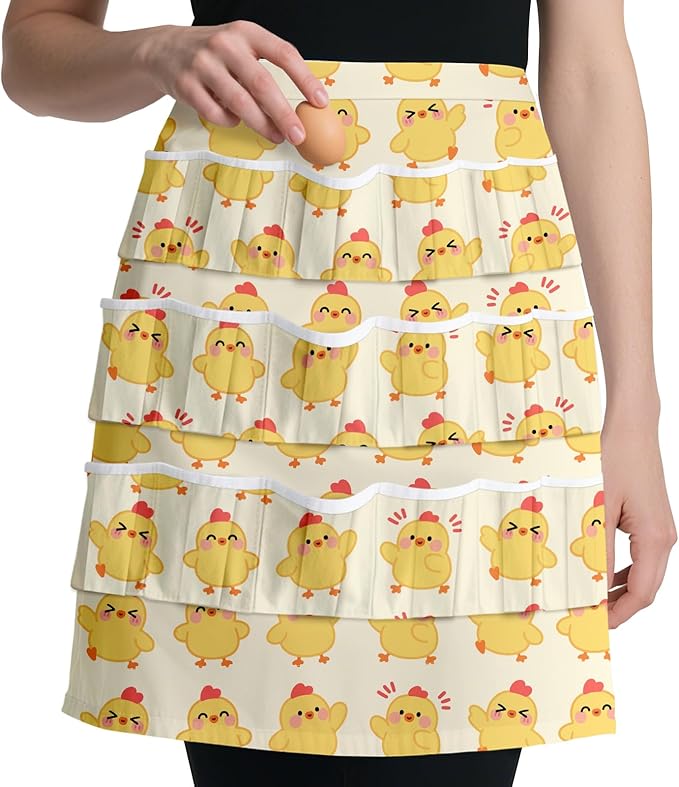 CUTHOLLOW Egg Collecting Apron for Adlut, Housewife, 18 Deep Pockets Hen Egg Gathering Holding Apron with Elastic Closures