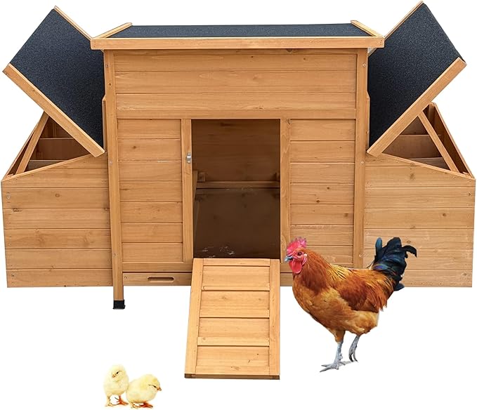 RUNVA Chicken Coop, Large Wooden Chicken Hutch with 6 Nesting Boxes, Outdoor Hen House,Small Animal Cages, Duck Houses