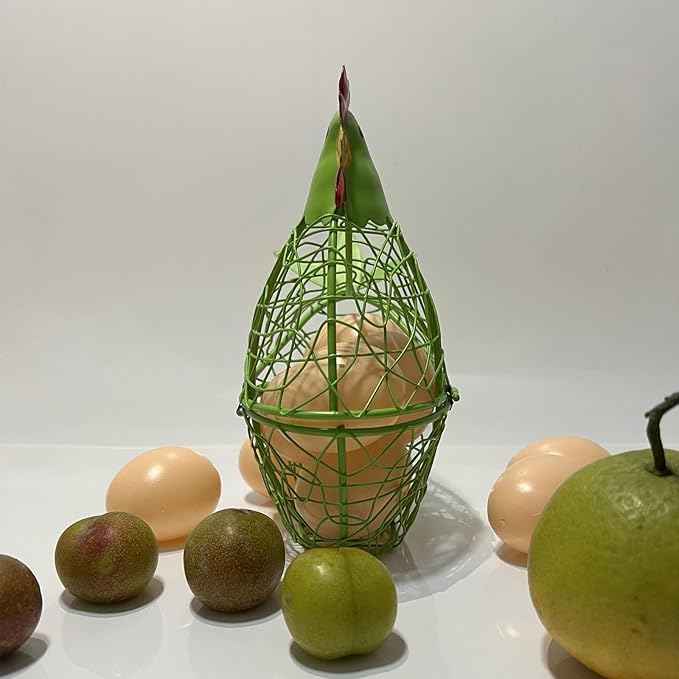 Chicken Wire Egg Basket Egg Holder Farmhouse Rustic Vintage Rooster Decor Chicken Shaped Egg Basket Fruit Storage Wire Basket For Collecting And Countertop Storing Egg (Green)