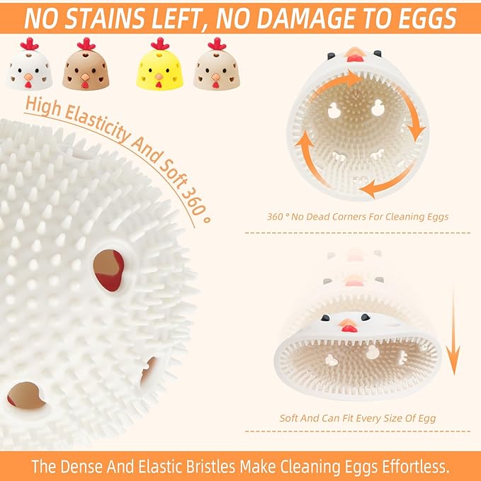 Sokfone 2Pcs Silicone Egg Washer for Fresh Eggs, Multipurpose Cleaning Egg Brush Tool Funny Chick Shape Egg Scrubber Reusable Egg Brush Cleaner（Yellow+Eggcolor）