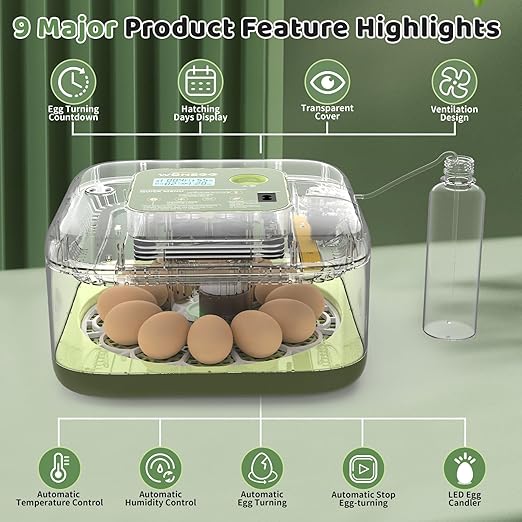 Incubators for Hatching Eggs 12 Egg Digital Egg Incubator Precision Auto Temp Humidity Control 6 Gear Adjustable Auto Turner Auto Stop Turning Hatching Days Display for Chicken Duck Goose Eggs