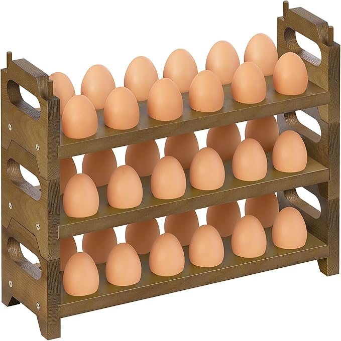 Wooden Egg Holder for Countertop, 3 Tier Egg Rack for 36 Eggs, Kitchen Counter Wood Egg Organizer Tray Racks, Fits Quail, Duck, Turkey, Chicken Eggs