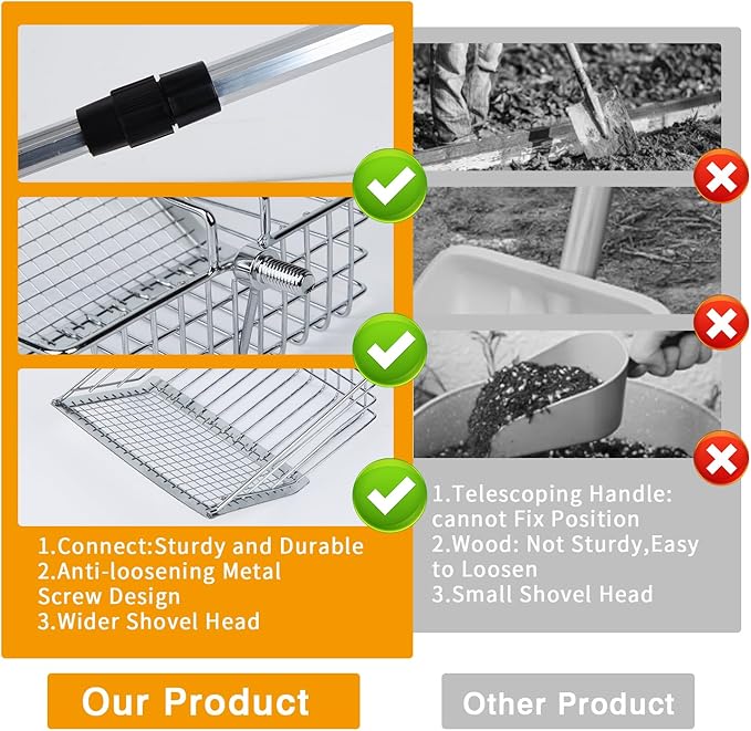 5 Inch Small Chicken Poop Scooper, Chicken Coop Litter Scoop with Adjustable Stainless Steel Handle, Multifunctional Chicken Manure Scoop with Hanging Hole for Chicken Coop and Pet Waste Cleaning