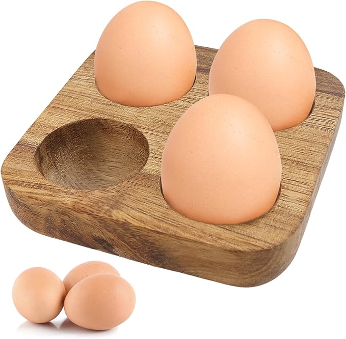 4 Slots Wooden Egg Tray, Egg Holder for Kitchen Refrigerator Countertop Display Or Storage