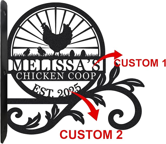 Personalized Metal Chicken Coop Sign with Hooks, Wall Mounted Bracket for Indoor/Outdoor Use, Fluffy Butt Hut Chicken Decor, Bird Feeder & Wind Chime Hanging Hook, Farmhouse Home Decor Gift