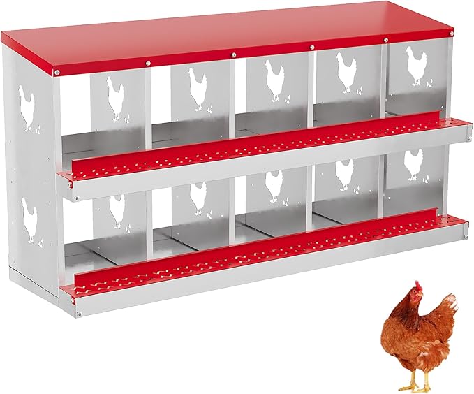 10 Holes Chicken Nesting Boxes, Nesting Boxes for Chickens, Easy to Clean and Install, Chicken Laying Box for Outdoor Chicken Coop Farm Yard, Red