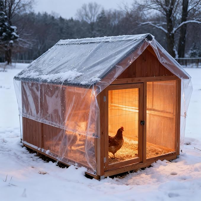Chicken Coop Cover - Clear Poultry Enclosure with Adjustable Cords, Waterproof Insulation Tarp, Durable Outdoor Protection | Backyard Garden Lawn Small Farm Chicken House Cover for All Weather