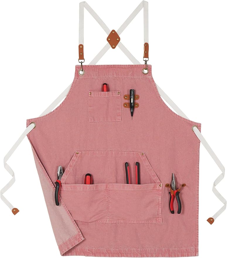 Denim Bbq Apron for Men Women with Pockets Adjustable Cross Back Chef Aprons for Kitchen Cooking Grilling Working
