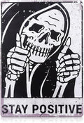 Halloween Skull Decor for Home – Stay Positive Tin Signs Vintage Style 8×12 Inch – Easy to Hang Halloween Wall Decor, Funny Metal Signs for Bedroom, Living Room, Garage, Office – Indoor/Outdoor Use