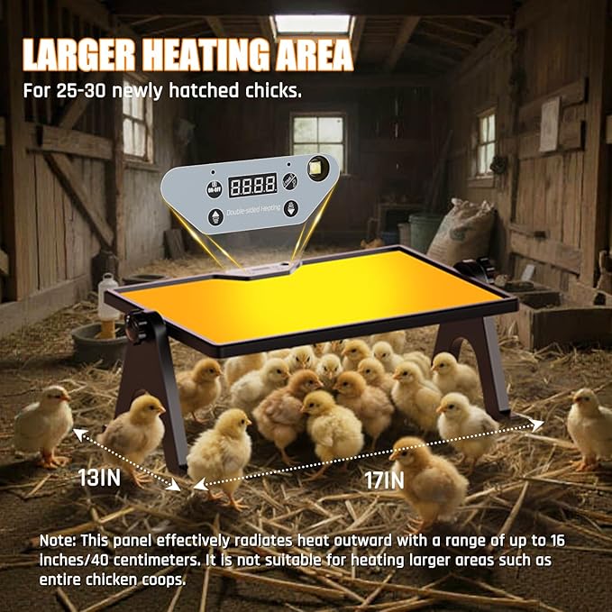 Brooder Plate for Chicks with Temp Control and Display,Dual-Sided Chicken Coop Heater with Remote,Timer Function & Cycle Work,Adjustable Angle,Safe Heater Plate for Ducks Quail Poultry Warm,13"x17"