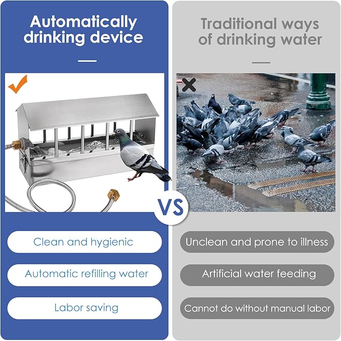 Automatic Chicken Waterer Stainless Steel Large Metal Chicken Waterer System Poultry Waterer Dispenser with Float Valve Kit Hose Accessories for Pigeon, Duck, Goose