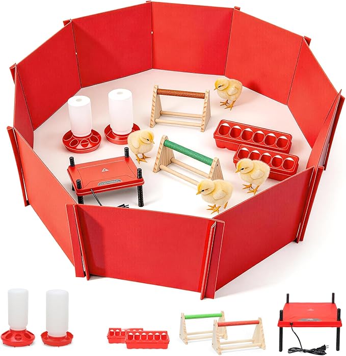 Chicken Brooder Box,Chick Starter Kit with Chicken Brooder Heating Plate, Chick Perch, Flip Top Poultry Feeder, Baby Supplies for Baby Chicks, Duck and Quail