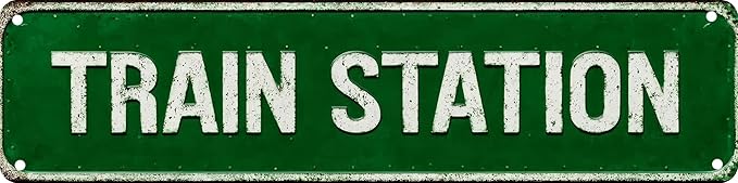 Train Station Metal Sign 4x16in Vintage Street Plaque for Office Living Room Hallway Indoor House Wall Decor