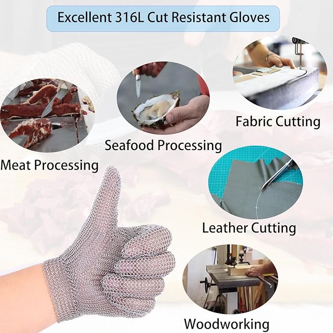 Cut Resistant Gloves Food Grade Stainless Steel Metal Mesh Chainmail Gloves for Butcher Meat Cutting Fish Filleting Oyster Shucking Clothing Cutting and Leather Processing(Medium (Pack of 1))