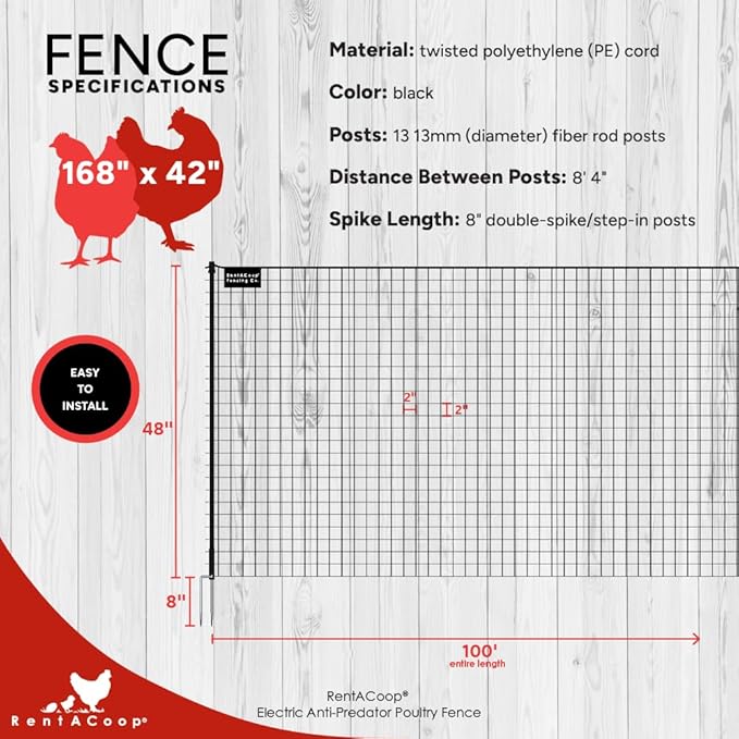 RentACoop Non-Electric Black Boundary Fence 48" x100' - Suitable for Chickens or Other Animals