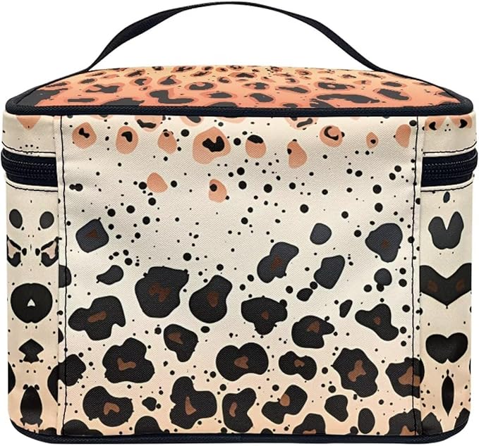 Brown Cheetah Leopard Print Travel Makeup Bags for Women Portable Tote Cosmetic Case with Carry Handle Toiletry Accessories Storage Organizer Bags