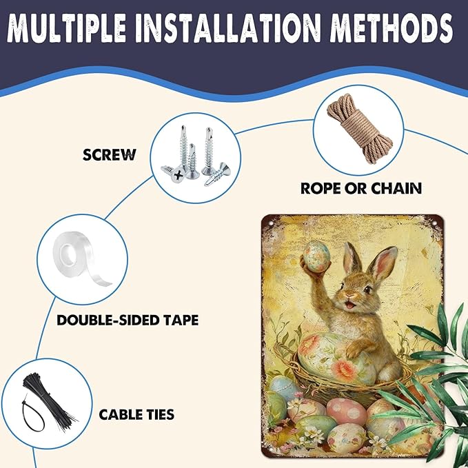 Rustic Easter Bunny Metal Sign Vintage Aluminum Plaque Suitable For Multiple Locations Including Terrace Beach Garage Gym Laundry Room 12X16Inch