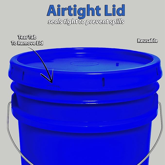 5-Gallon Bucket with Airtight Lid – Made in USA, Food Grade BPA Free Plastic, Heavy Duty Multi-Use, Metal Handle with Grip, Stackable Storage – Blue, 1 Pack
