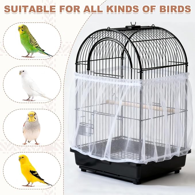 Bird Cage Seed Catcher, Bird Cage Net Cover Seeds Guard, Universal Birdcage Accessories, Black/White, Circumference 31.5"-43.3", Height 13.8" for Parrot Cockatiel Enclosures