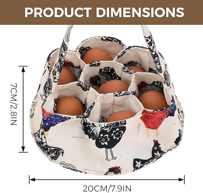 Egg Collecting Basket, Handheld Chicken Egg Holder with 7 Individual Bags for Gathering Fresh Eggs Safely from Coop to Kitchen| Chicken Holder