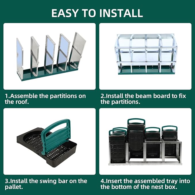 Chicken Nesting Box, 2-Tier Chicken Egg Laying, 8 Compartments Chicken Laying Box for Hens, 8 Room Metal Nesting Boxes for Chicken, Roll Away Nest Box with Lid Cover to Protect Eggs,8 Holes Green