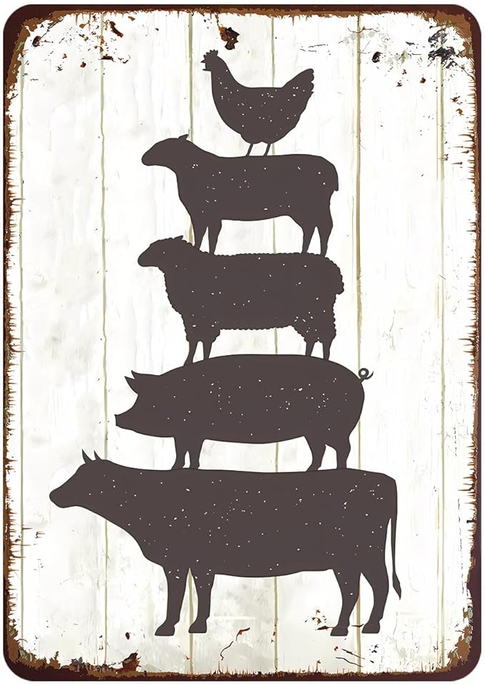 Chic Farm Animals Metal Sign Vintage Style Wall Decor for Farmhouse Gift 12x8 Inches