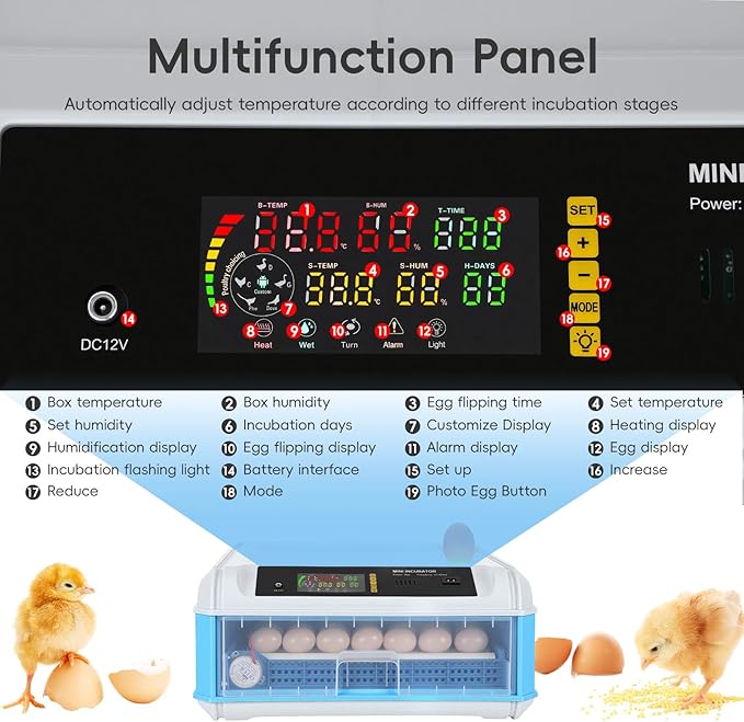 120 Eggs Smart Incubation Machine with Automatic Egg Turning&Temperature Control, Poultry Hatcher with 120-Egg Capacity&Humidity Regulation (Blue-1, 64)