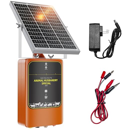 10-Mile Livestock Electric Fence, 24-Hour uninterrupted Discharge to Drive Away Wild Animals, 12W Solar Panel Fast Charging, Built-in Large-Capacity Battery, can Last for X Hours