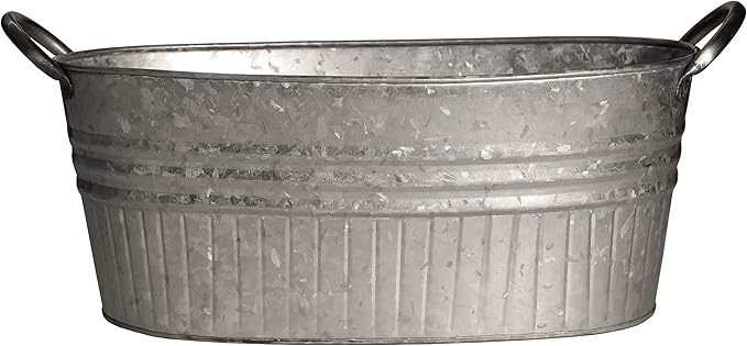 Headwind Decorative Planter - Oval Galvanized Tubs Planter with Handles – 24 Inch Lightweight Steel Indoor Oval Plant Pot with Drainage Holes – Large Galvanized Tub Flower Bucket – Outdoor Planter