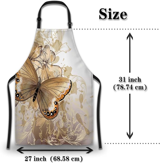 Artist Apron Women Fashion Butterfly Mans Aprons for Kitchen Cooking Restaurant BBQ Painting Crafting Gardening 27” (W) x 31” (H), Waterproof Apron