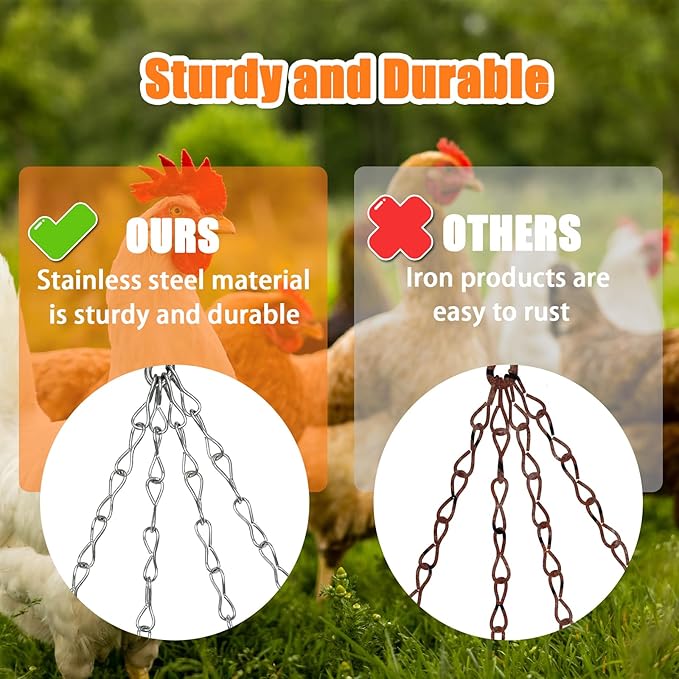 2 Pack Hanging Chicken Feeder Accessories,9.25IN Large Foldable Chicken Vegetable Treat Holder Basket,Sturdy Hanging Poultry Feeder Cabbage Bowl Sack with 4Pcs 20inches Hanging Chain for Chicken Coop