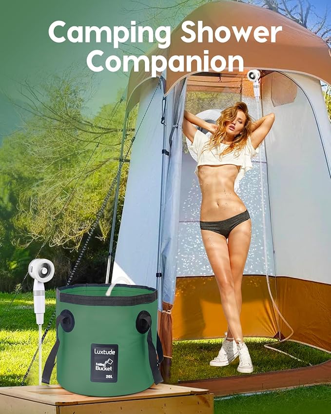 Luxtude Collapsible Bucket with Handle, Portable 5 Gallon Bucket for Camping, Fishing, Beach, Gardening, RV & Outdoor Emergency, Heavy-Duty & Ultra Lightweight Water Storage Container
