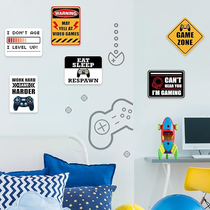 Video Game Party Decorations - 9 PCS Video Game Birthday Party Decorations Gaming Zone Signs for Boys Kids Gaming Birthday Supplies Funny Games Night Decoration for Door Windows Yard Wall Decor