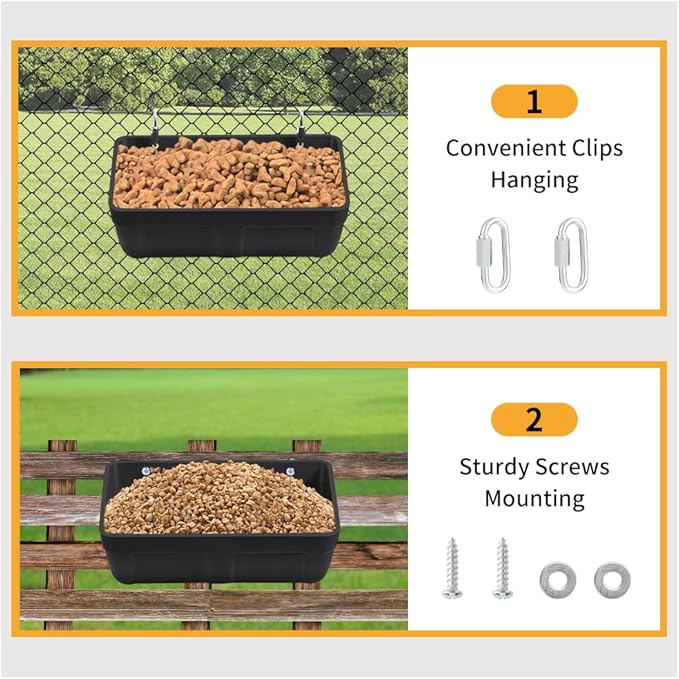 Hanging Chicken Feeder Trough and Goat Feeder, Sheep Deer Poultry Dogs Deers Gooses Duck Fence, 5 Quart Feeder Supplies Livestock Feeding Container Supplies Feeders Waterer Bucket, 3pack Black