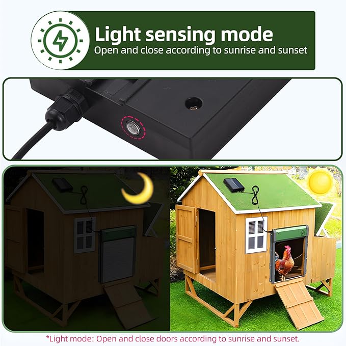 Ymiko Automatic Chicken Coop Door, Solar Powered Chicken Door with Timer Light Sensor Remote Control Manual Mode, with Anti Pinch Design for Poultry Safety