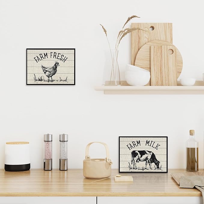 AnyDesign 3Pcs Farm Animal Wooden Hanging Sign Cow Rooster Pig Wood Sign Rustic Farmhouse Kitchen Wall Art Decor for Home Kitchen Wall Decor