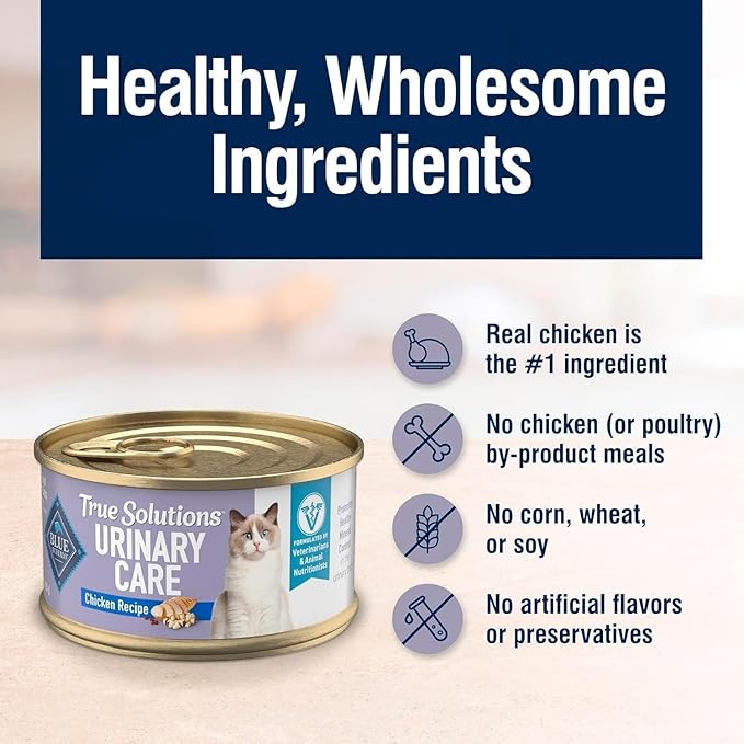 Blue Buffalo True Solutions Urinary Care Wet Cat Food for Adult Cats, Made with Natural Ingredients, Chicken, 3.0-oz. Cans (24 Count)