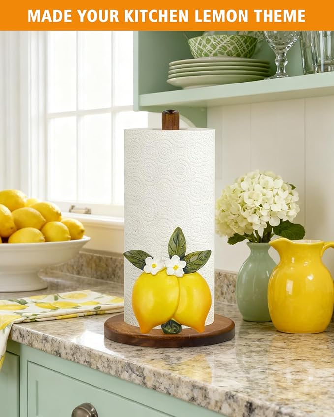 Lemon Paper Towel Holder - Lemon Decor for Kitchen Farmhouse Bathroom Countertop - Gifts for Women Mom Grandma - 3D Funny Yellow Stuff Decorative Accessories