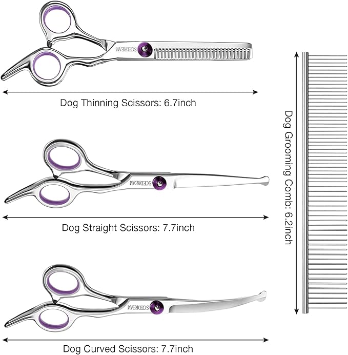 Professional Dog Grooming Scissors with Safety Round Tips, 5 in 1 Dog Grooming Scissors Kit, 4CR Stainless Steel Professional Pet Shears for Dog, Sharp and Durable, Blue