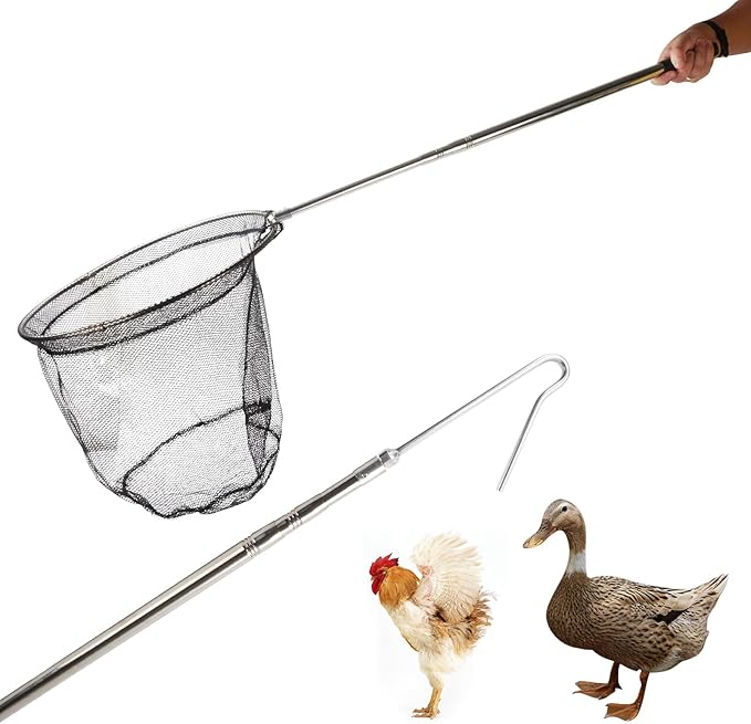 Animal Catch Net Pole Trap Tool Chicken Catcher Leg Hook Catching Kit Animal Control Capture Pole Cat Bird Poultry and Small Animals Trapping Net